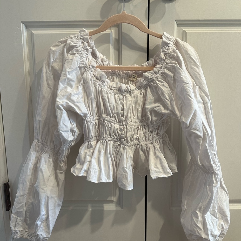 WORN ONCE! POL white smock long sleeve top. Size medium
